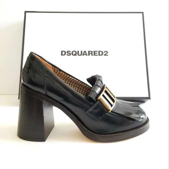 DSQUARED2 Shoes - Dsquared2 Leather Fringe Block Heel Pumps Size 40 US 10 Deep G…